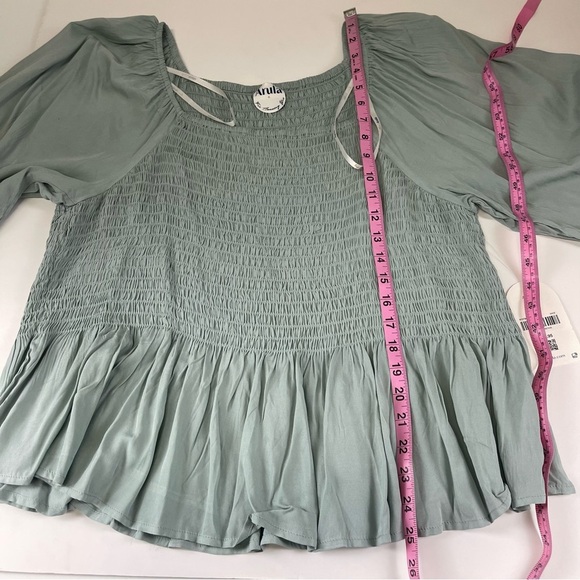 Arula Blouse Womens 1X Green Balloon Sleeve Embroidered Smocked Peasant Boho NWT - Picture 10 of 10